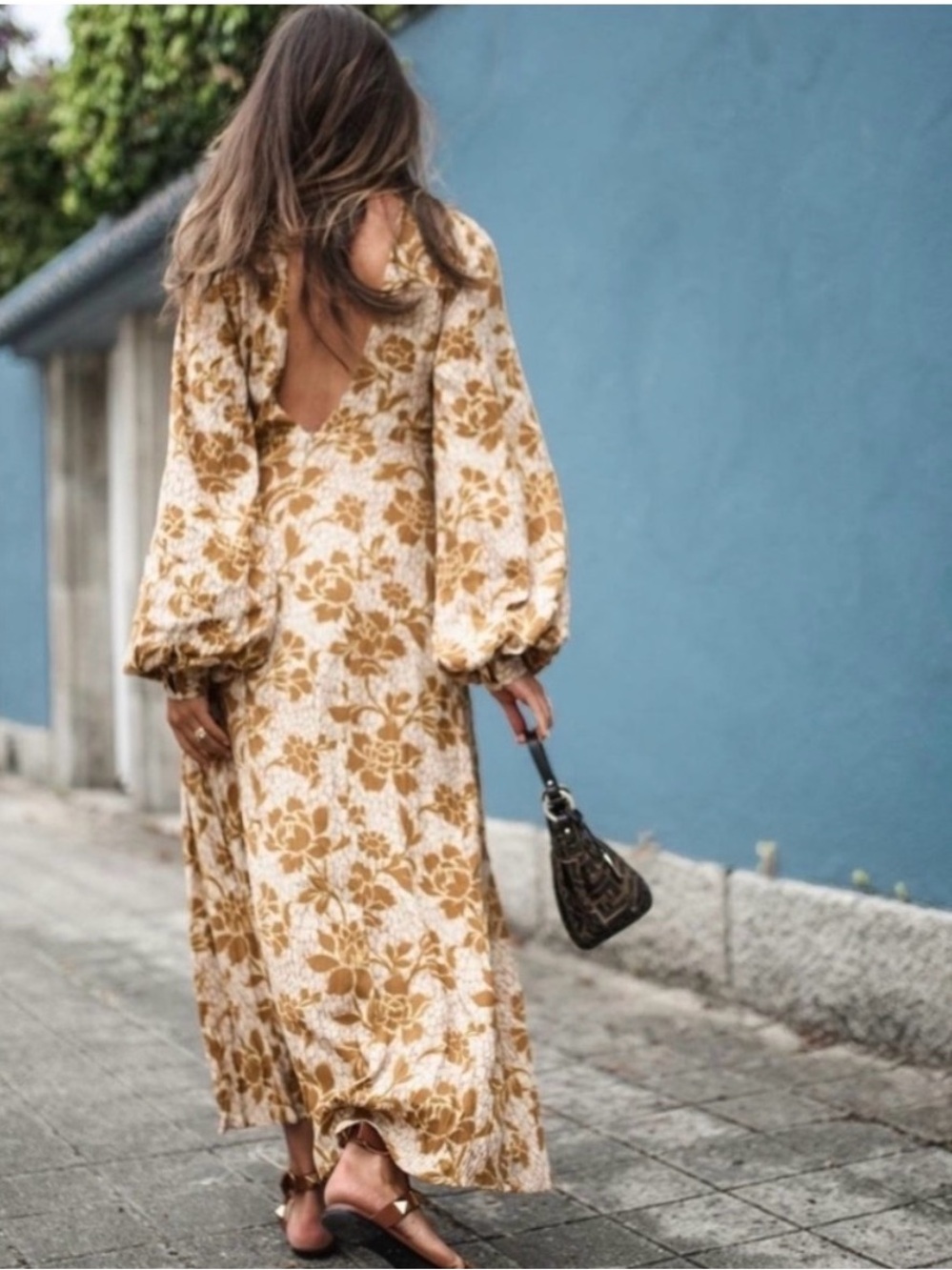 Zara Cream and Mustard Floral Long Sleeve Maxi Dress